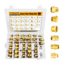 CAMNWAMN 66 PCS NPT Brass Pipe Fittings Assortment Kit, NPT Reducer Bushing, Hex Adapter, Reducer Coupling, Hex Nipple, Reducing Hex Coupling, Pipe Head Plug (66pcs Assortment Kit)