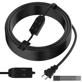 Cable de extensión de 2 clavijas de 10 pies, cable de alimentación extra largo con 3 tomacorrientes, cable plano de salida múltiple con protector de manipulación, listado ETL, ahorro de tomacorriente,