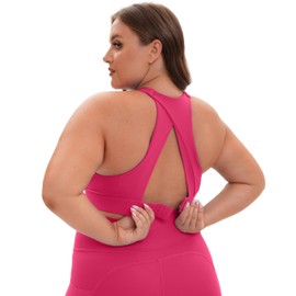 Grace Form Plus Size Sports Bras for Women Full Support Medium Support Push Up Padded Sport Bra for Large Bust Dark Pink