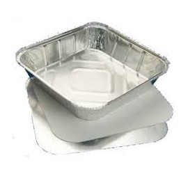 5 x LARGE ALUMINIUM FOIL FOOD CONTAINERS TRAYS & 5 LIDS - Size 9" x 9" x 2"
