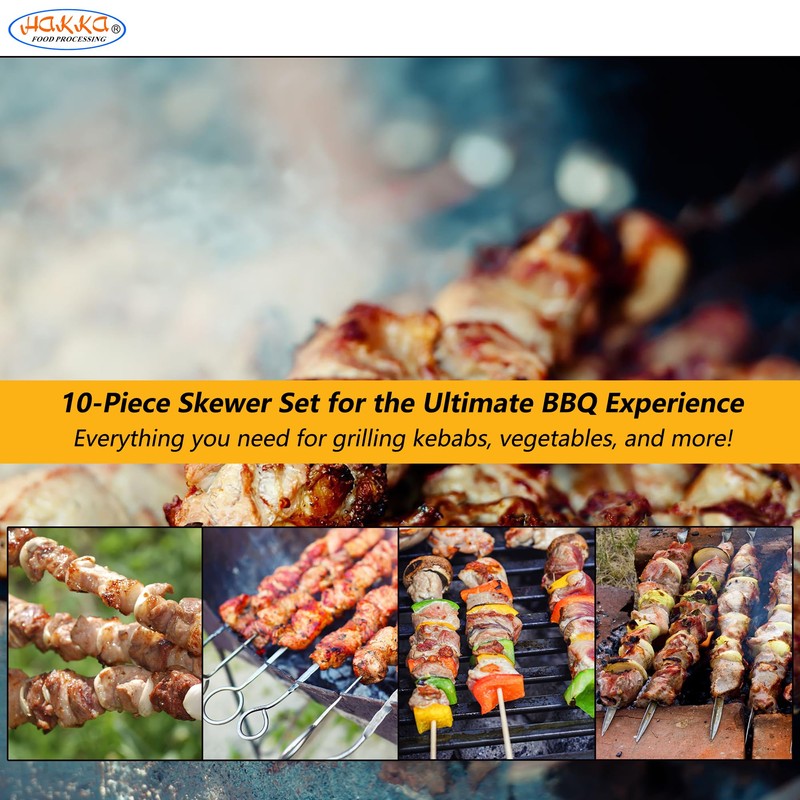 Hakka Stainless Steel Barbecue Skewers, 23" Heavy Duty Metal Skewers