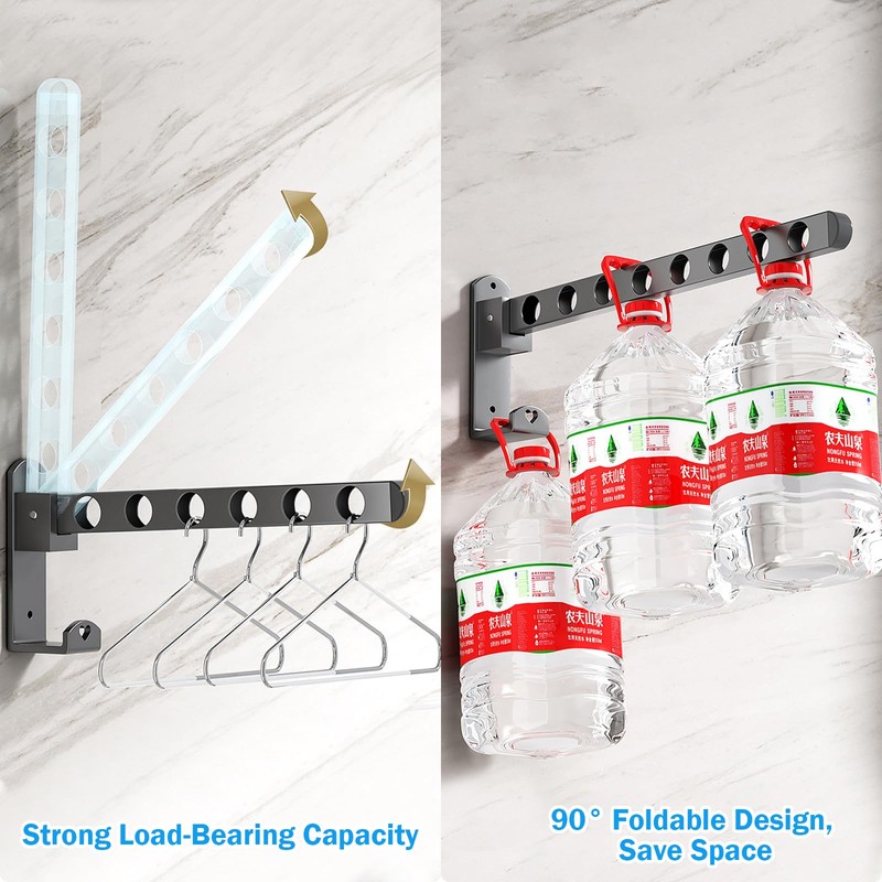 Pack of 2 Foldable Clothes Hooks, Aluminium Clothes Rail, Wall