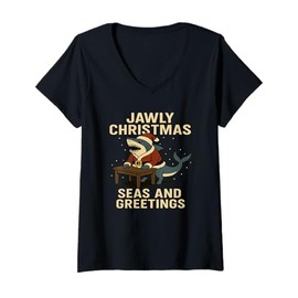 Womens Bite into Holiday Cheer Jaws First Vintage Novelty Gift. V-Neck T-Shirt