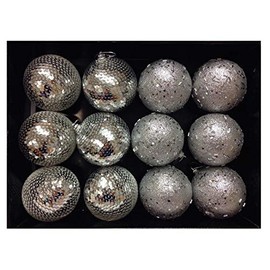 Toyland® Pack of 12-8cm Deluxe Silver Baubles - Silver Glitter Sequin Design - Christmas Tree Decorations