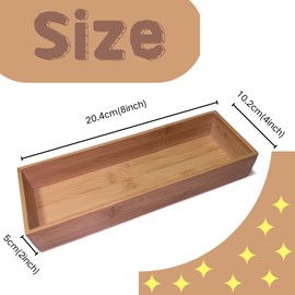 ACOOCLUB Bamboo drawer organizer Kitchen Utensil Organizer Cutlery Box for Dresser Makeup Tool Office Desk Supplies Storage and Accessories 8"x 4"x 2"