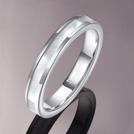 VAKKI 4mm Womens Tungsten Carbide Ring with Mother of Pearl Shell Inlaid Wedding Band Comfort Fit Size M1/2