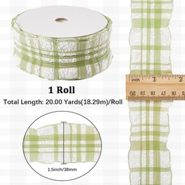 CABODYALS 20 Yards 1.5 Inch Green White Buffalo Plaid Ribbon Double Ruffled Edge Chiffon Pleated Checkered Gingham Pastel Fabric Ribbons Bulk for Sewing Making Crafts Gift Wrapping Wedding Wreaths Diy