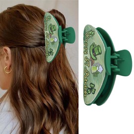 St. Patrick's Day Hair Clips Shamrock Hair Claw Clips Semicircle Claw Clips for Thick Thin Hair Cap Clover Green Matte Leather Hair Barrettes Strong Non-Slip Hair Accessories for Women and Girls