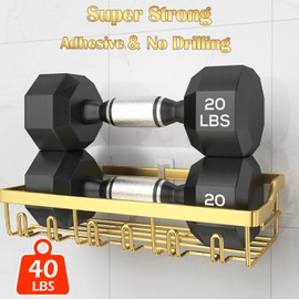 Hsiohe 2 Pack Shower Caddy, Adhesive Shower Organizer for Bathroom Storage, Rustproof Stainless Steel Shower Shelves, No Drilling, Large Capacity Shower Rack Shelf for Inside Shower, Gold