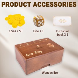 Wooden Coin Drop Game,Penny Game,Penny Coin Game,Contains 50 Coins,Game Box and 1 Dice,a Drop Penny Wooden Box Game to Interact with Family and Friends