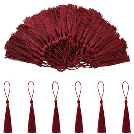Handmade Tassels, Mini Tassels, Tassels Bookmarks, 100 Pieces Tassel Pendants, Silky Soft Colourful Tassels, Craft Tassel, for Making Jewellery, Souvenirs, Tassel Earrings (Burgundy)
