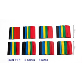 SummitLink 145Pcs Large Size Heat Shrink Tube Combo Pack Total Length 71ft Jumbo heat-shrink Tube 5 Colors 8 Sizes Assorted Tubing Wrap Sleeve Set