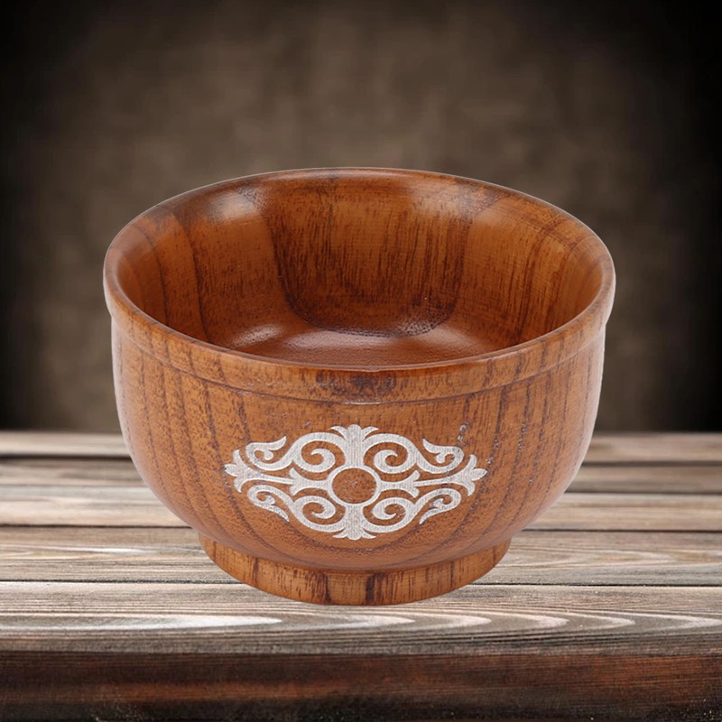 Wooden Rice Bowl Jujube Wood Anti Scald Exquisite Elegant Round