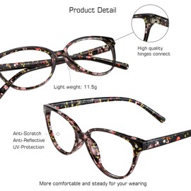 anteojos de bloqueo de luz azul, reducen el dolor de cabeza, anteojos de lectura para mujeres/hombres, Dame_floral(c1), 0.00 (No Magnification)