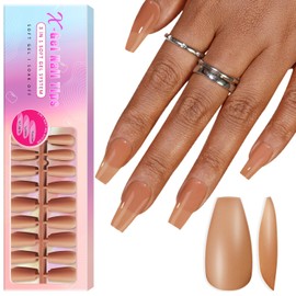 SXVME Soft Gel Nail Tips Long Coffin Gel X Nails, 300Pcs Pre-applied Tip Primer Gel X Nail Tips, Natural Brown Colored Gel Tips Acrylic Fake Nails Extensions Nude False Nails Press ons for Easy DIY