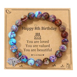 JSJOY Girls Birthday Gifts Age 8-10 Natural Stone Healing Crystal Bracelets 8 Year Old Girl Birthday Gift Unicorn Bead Bracelets Birthday Gifts for Daughter