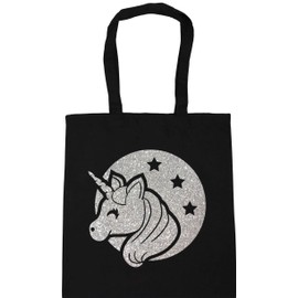 Hippowarehouse Moon star unicorn - Glitter Tote Shopping Gym Beach Bag 42cm x38cm, 10 litres