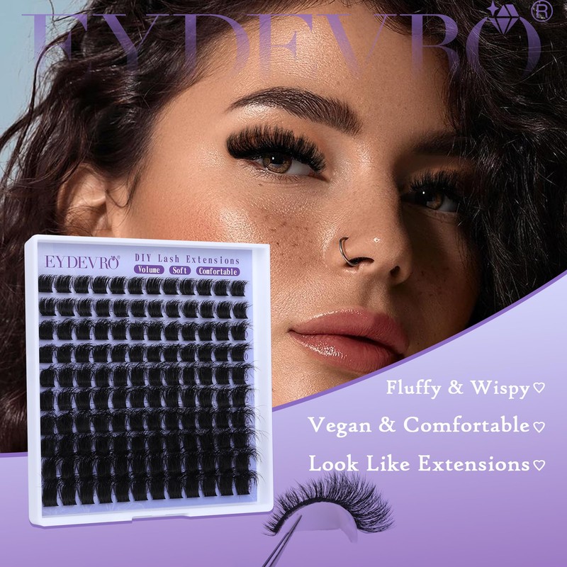 EYDEVRO Fluffy Cluster Lashes Kit D Curl Individual Lashes Thick