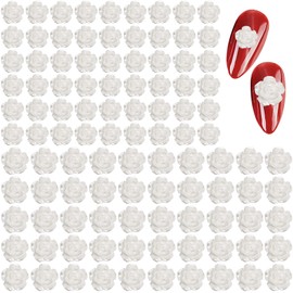 Nail Parts, Flowers, Set of 200, 3D, White Flowers, Pearl Style, Roses, Camellia, Camellia, 3D Parts, 0.2 inches (6 mm), 0.3 inches (8 mm), White, Flower Parts, Deco Parts, Jewelry Parts, Nail Art, Gel Nails, Resin