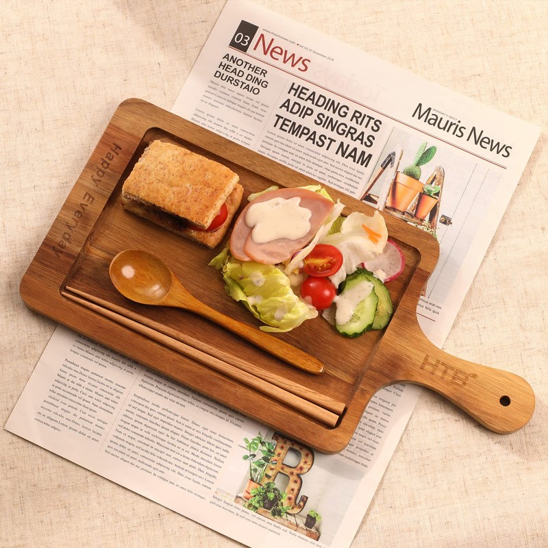 HTB HTB-ACBM1 Wooden Handle Cutting Board Square Cutting Board Natural
