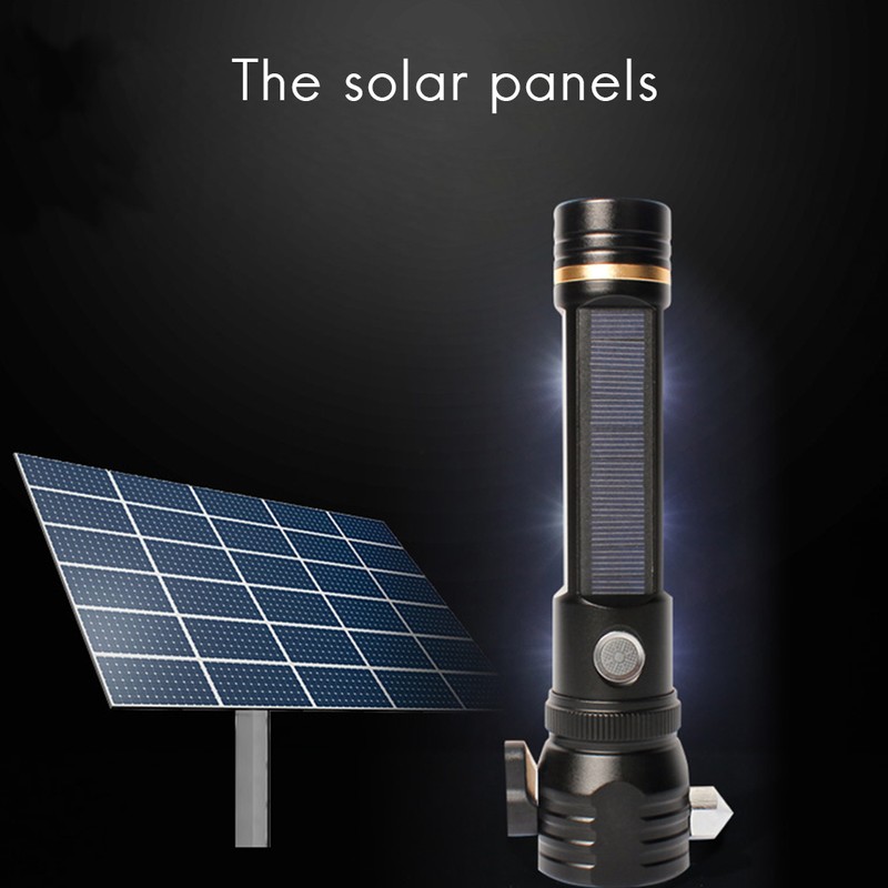 Multi Function Solar Power Military Flashlight Glass Breaker Camping Outdoor