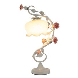 WOHAIPA Elegant Romantic Flower Glass Desk Lamp, Table Lamp with Lily Glass Lampshade and Rose Decoration, Lighting Area 32-54Ft ², 60W 110V, for Office, Living Room, Bedroom (White Body Pink Rose)