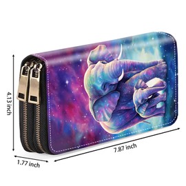 stmedazm Elephant Print Women Large Capacity PU Leather Double Zipper Wallet, Multifunctional Clutch Purse for Cash/Card/Coin/Smart Phone