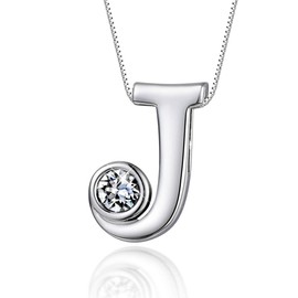 CRYSLOVE Initial Necklace Sterling Silver Initial Alphabet A-Z Crystal Letter Pendant Necklace Jewellery Women's Necklace with Name, Silver, J