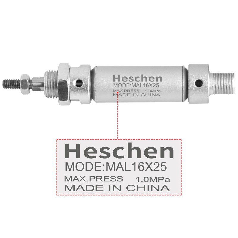 Heschen Pneumatic Slim Air Cylinder, M5 Port, 16mm Bore, 25mm