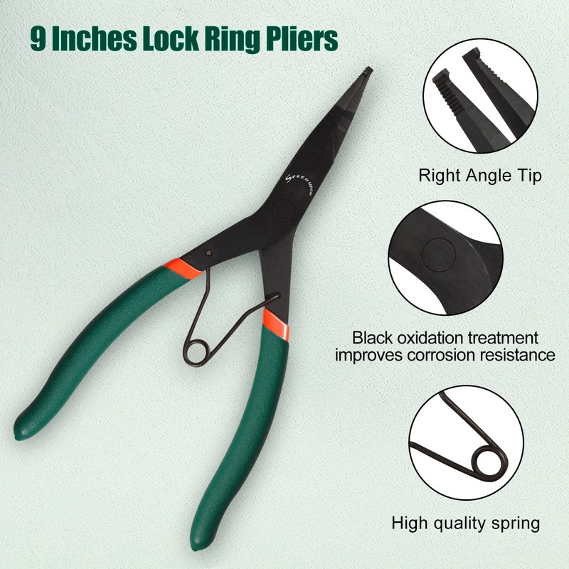SPEEDWOX 9 inch Angle Tip Lock Ring Pliers for Transmission,