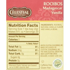 Celestial Seasonings Madagascar Vanilla Rooibos African Red Herbal Tea, 20 ct
