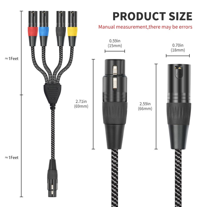 Lrbners 2FT(0.6M) XLR Female to 4 Male Splitter Cable -