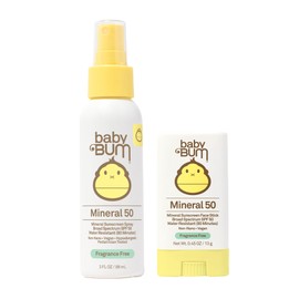 Sun Bum Baby Bum SPF 50 Sunscreen Spray & Face Stick | Mineral Uva/Uvb Face & Body Protection for Sensitive Skin | Fragrance Free | Travel Size