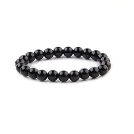 Handmade Womens Mens 8mm Natural Power Healing Gemstone Beaded Stretchy Bracelet (Black agate)
