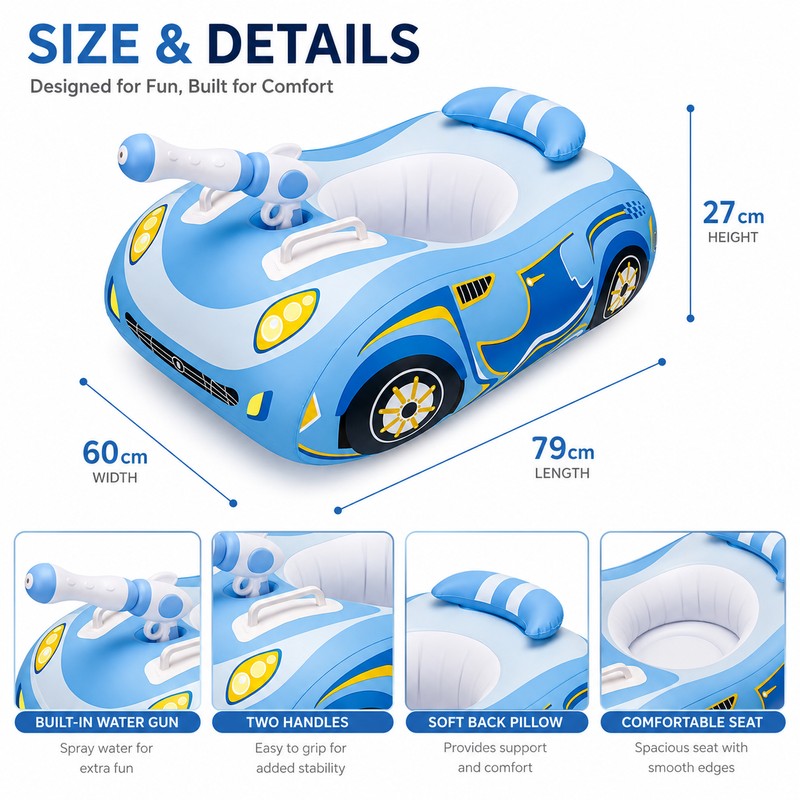 Kids Inflatable Car Pool Float with Removable Canopy & Water