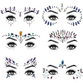 AOMIG Face Gems Glitter, 6 Pcs Rhinestone Face Glitter Stickers, Mermaid Face Jewels Stick On, Crystal Tears Gem Stones Eyes Face Body Temporary Tattoos Stickers for Party, Rave Festival Makeup