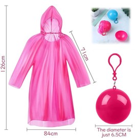 6 Pieces Disposable Poncho Waterproof Adult, Emergency Rain Ponchos Packaged in Keychain Ball with Hook, Plastic Festival Rain Ponchos for Camping, Hiking & Outdoor Activities Red