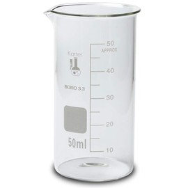 Glass Tall Form Beaker Set, 5 Sizes - 50, 100, 250, 500, and 1L, 3.3 Borosilicate Glass, Karter Scientific 213F19