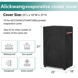 Alickwang Evaporative Cooler Cover for Hessaire MC37M MC37V Evaporative Cooler,Outdoor Heavy Duty 600D Waterproof Swamp Cooler Cover,25"L x 18"W x 37"H,Black