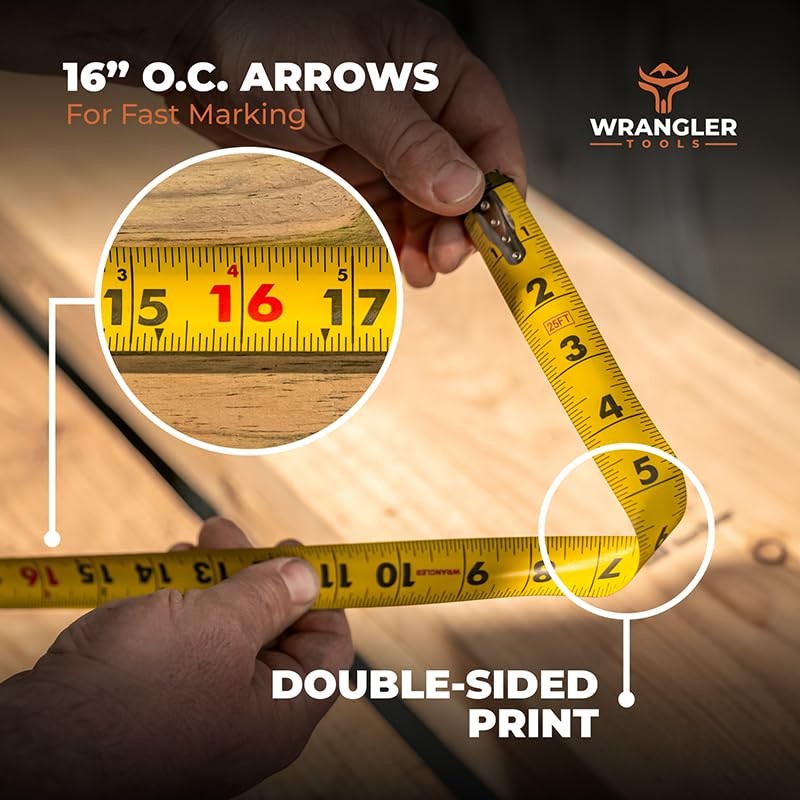 Wrangler Tools 25 FT Tape Measure - Retractable Measuring Tape