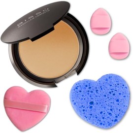 Kit de maquillaje y exfoliación  Polvo compacto Bissú  1 Almohadilla de terciopelo mediano  2 Almohadillas de dedos  1 esponja exfoliante facial (14