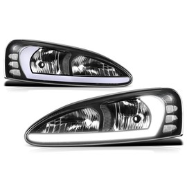 PM PERFORMOTOR [Pair] 3D Light Bar Headlights Assembly Compatible with 04-08 Pontiac Grand Prix,Black Housing/Clear Corner