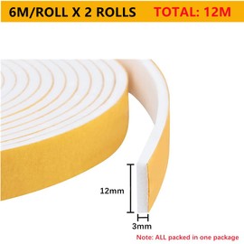 Indoor Weather Stripping, 1/2"(W) x 1/8"(T) x 39.4ft(L) Doors Windows Self Adhesive Foam, Soundproofing Weatherstrip Waterproof Seal (White)