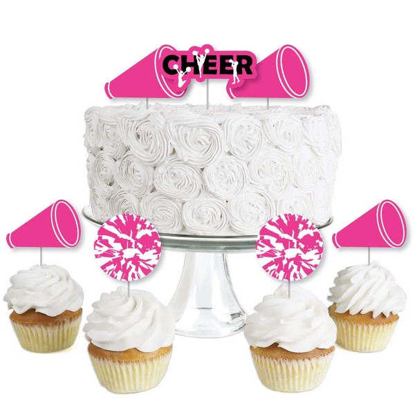 We Got Spirit - Cheerleading - Dessert Cupcake Toppers - Birthday Party or Cheerleader Party Clear Treat Picks - Set of 24