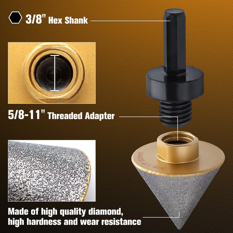 LEONTOOL Diamond Beveling Chamfer Bits 5/8-11" Thread Diamond Countersink Drill