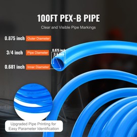 Happybuy PEX Pipe 3/4 Inch, 100 FT Length PEX-B Flexible Tubing for Potable Water, Hot/Cold Water Lines, Plumbing Applications with Free Cutter & Clamps, Blue
