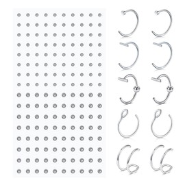 QWALIT Fake Lip Ring Fake Lip Piercing Fake Piercings Fake Nose Ring Hoop Fake Face Piercing Fake Lip Stud Fake Nose Stud Stick on Fake Eyebrow Piercing Fake Eyebrow Ring Fake Piercing Balls Silver