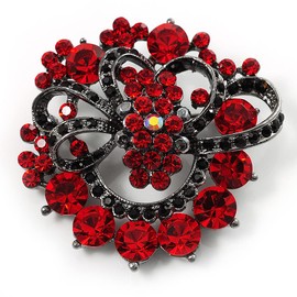 Burgundy Red Diamante Corsage Brooch (Black Tone)