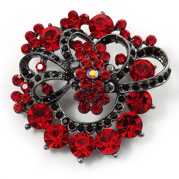 Burgundy Red Diamante Corsage Brooch (Black Tone)