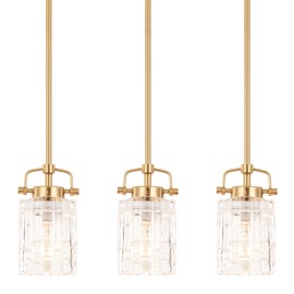 ALICE HOUSE 3 Pack Mini Modern Pendant Lights for Kitchen Island, Brushed Brass Glass Hanging Lamp, Contemporary Coastal Pendant Lighting for Dining Room, ETL Listed, AL2218-P3